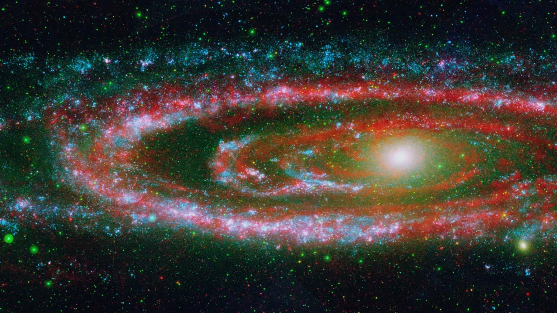 Spitzer ve GALEX verileriyle oluşturulan Andromeda Galaksisi görüntüsü (NASA, JPL-Caltech)