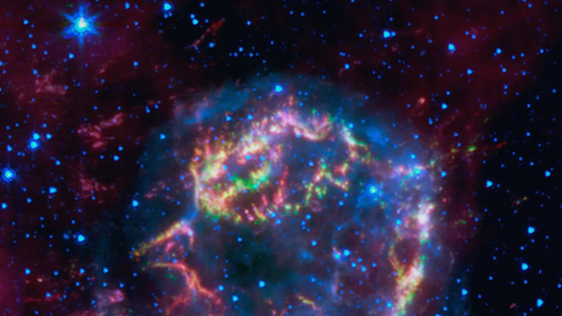 Spitzer Uzay Teleskobu ile görüntülenen süpernova kalıntısı Cassiopeia A (NASA, JPL-Caltech)