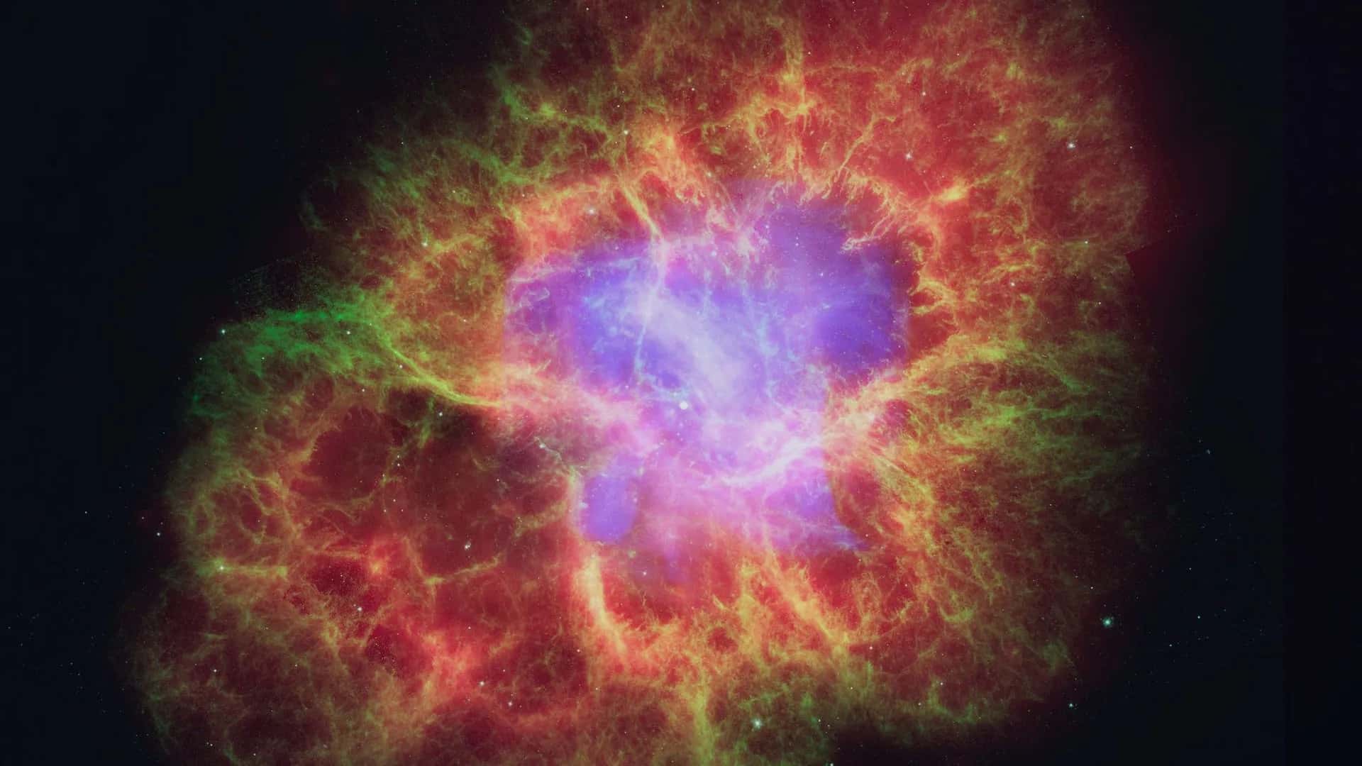 Spitzer ve Chandra verileriyle oluşturulan Yengeç Bulutsusu görüntüsü (NASA, ESA, JPL-Caltech, CXC)