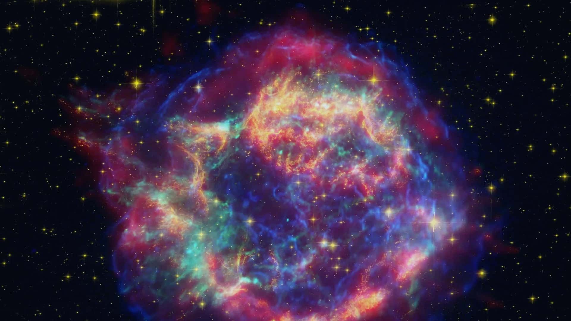 Hubble, Spitzer ve Chandra verileriyle oluşturulan süpernova kalıntısı Cassiopeia A görüntüsü (NASA, STScI, JPL-Caltech, CXC, SAO)